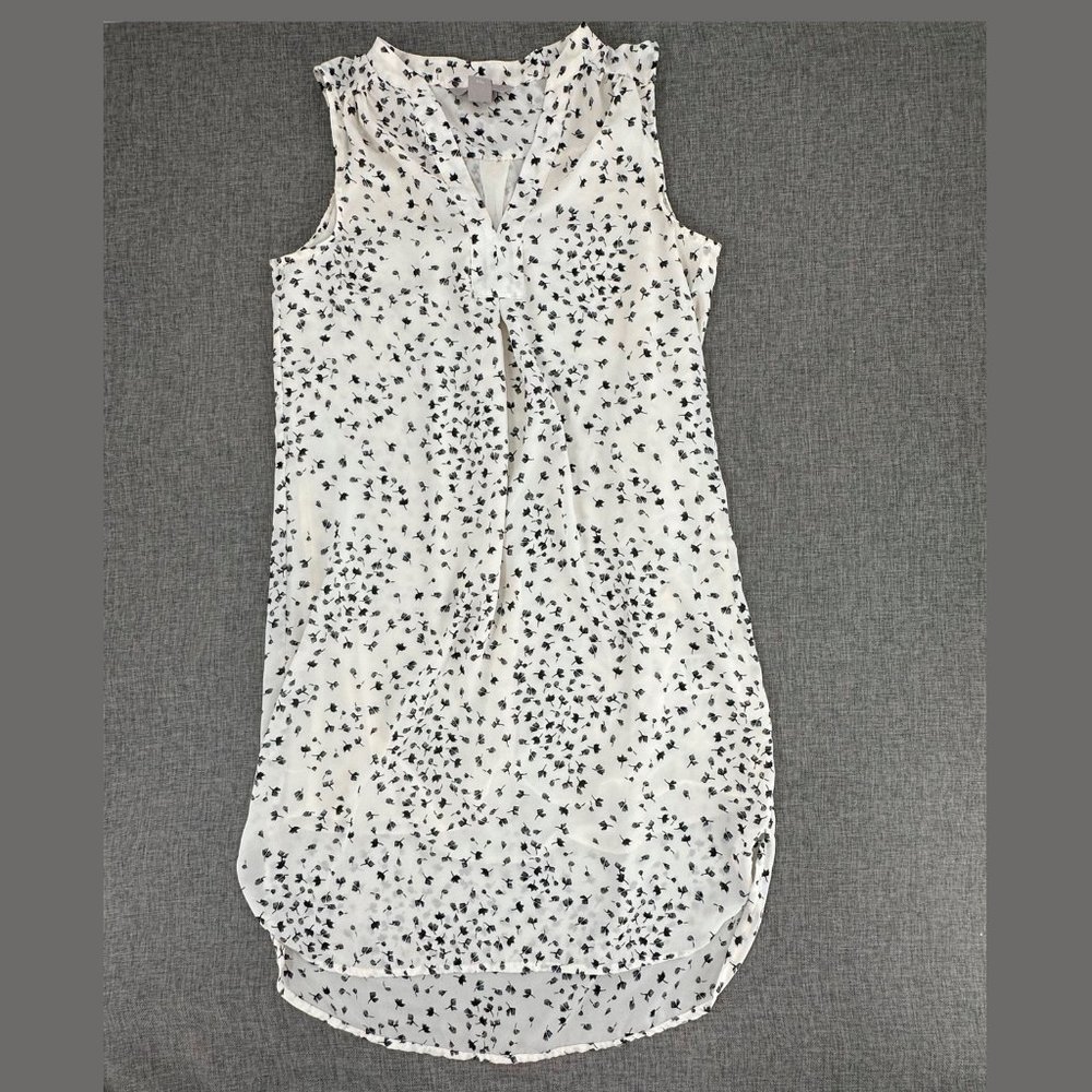 H&M  Shift Dress Sleeveless V-Neck Size 6 Off Cream & Black Leaves Pattern‎